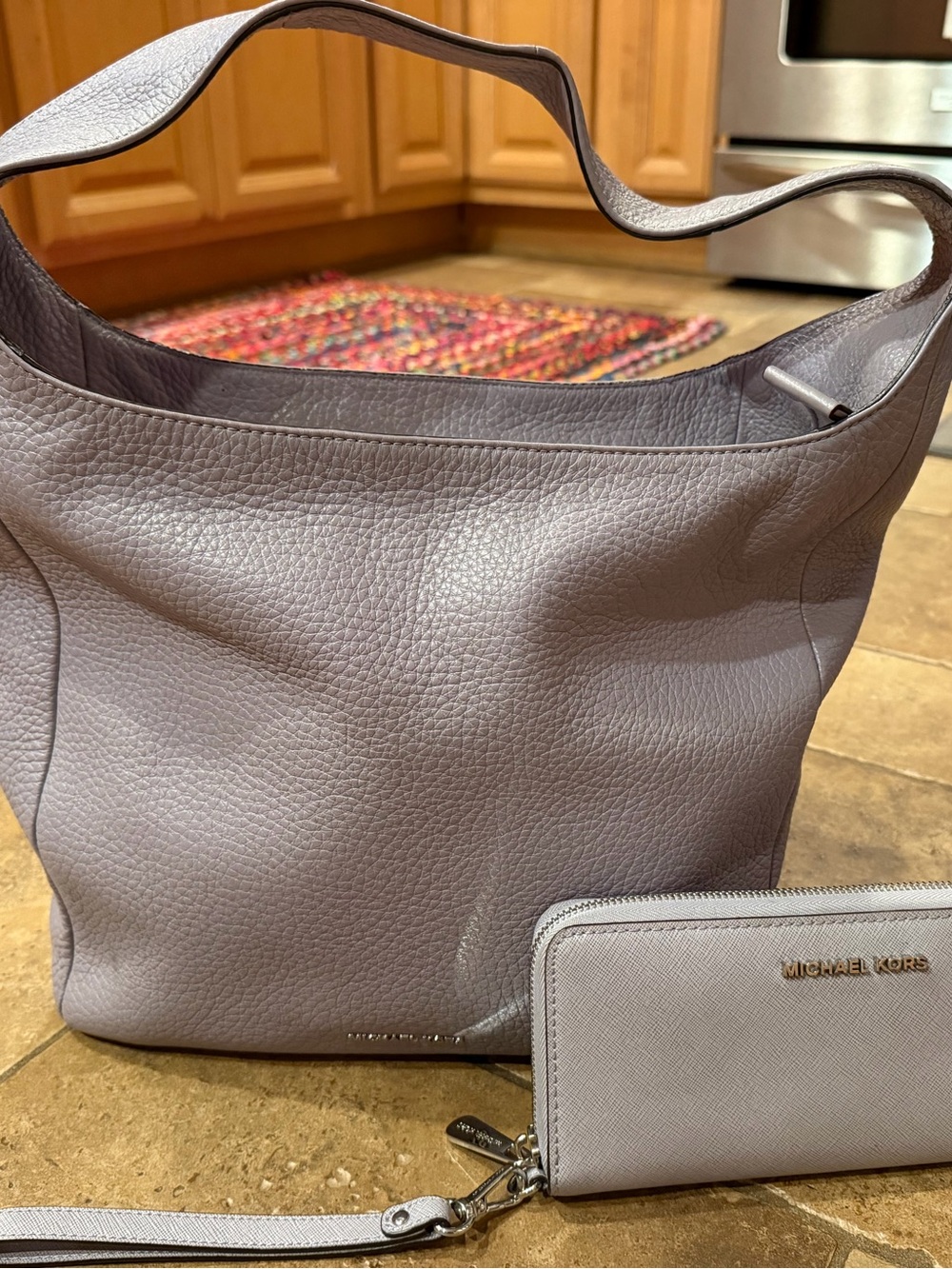 Michael Kors Lena Large Leather Shoulder Bag + Lilac Wallet